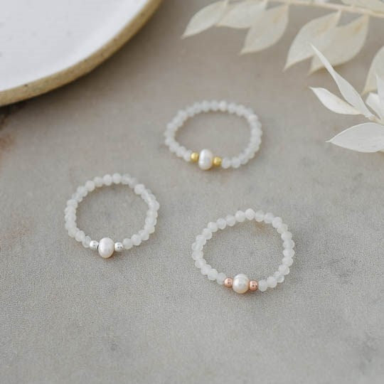 Dainty N Divine Ring-white moon stone/white pearl