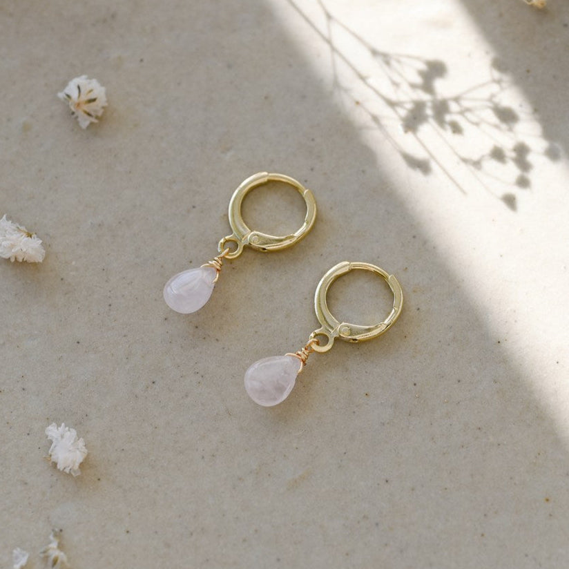 Zia Hoops-rose quartz